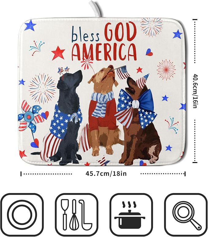 Giwawa 4th of July Patriotic Dogs Dish Drying Mat American Independence Day - Image 2