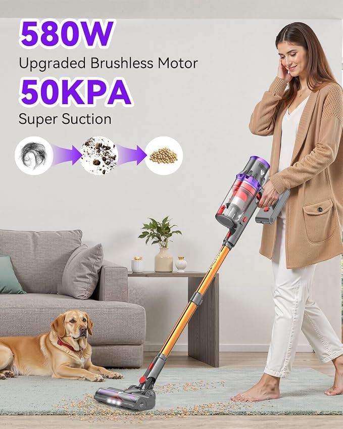 Coovy Cordless Vacuum Cleaner SU7, 580W 50Kpa 75 Minutes Runtime Stick Vacuum - Image 2