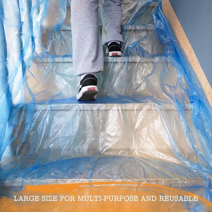 10 Piece Blue Painter Plastic Drop Cloths Sheet, Waterproof Anti-dust Furniture - Image 7