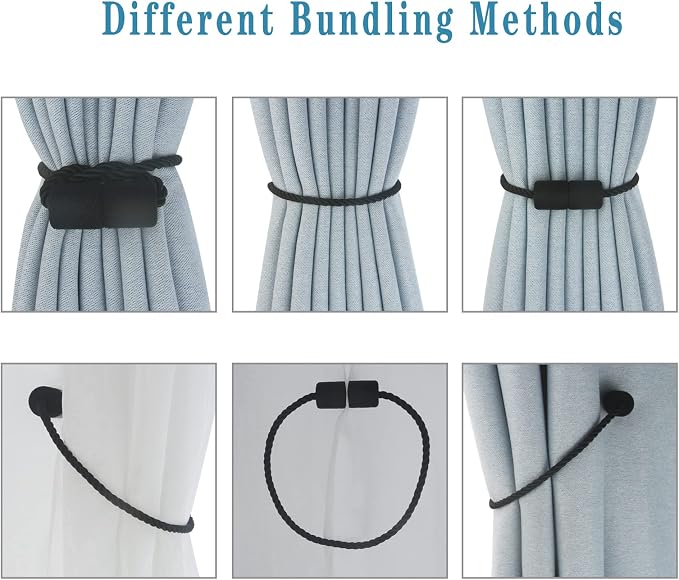 Magnetic Curtain Tiebacks 4 Pack Black Curtain Rope Tieback Curtain Holders - Image 4