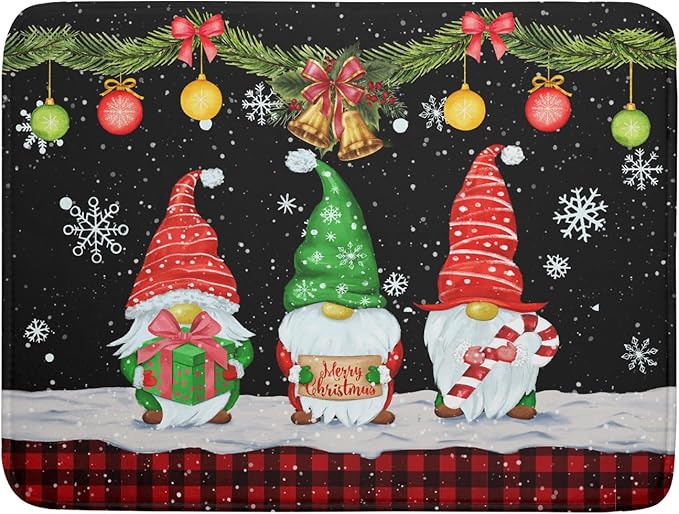 Merry Christmas Dish Drying Mat Black Gnomes Dish Drainer Mats 18x24 Inch by Giwawa