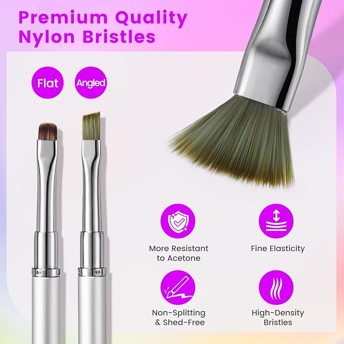 Nail Clean Up Brush, Double-Ended Flat & Fine Angled Acetone Resistant Nail - Image 3