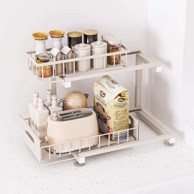 2 Pack Under Sink Organizer, 2-Tier Heavy Duty Metal Pull Out Cabinet Organizer - Image 7