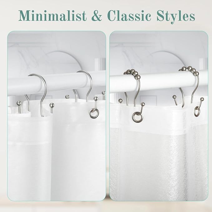 Goowin Shower Curtain Hooks, Stainless Steel Shower Curtain Hangers, Metal - Image 7