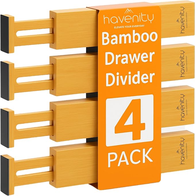 4 Pcs Bamboo Kitchen Drawer Dividers Large 17"-22", Spring Loaded, Works in by Havenity
