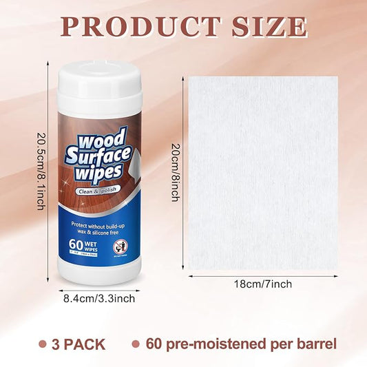 3 Pack 180 Count Wood Surfaces Wipes Wood Cleaner and Polish Wipes Furniture - Image 2