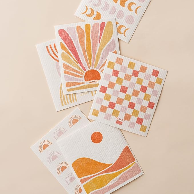 RECYCO Swedish Dishcloths for Kitchen | 6 Pack Desert Sunset Washable Dish Rags - Image 9