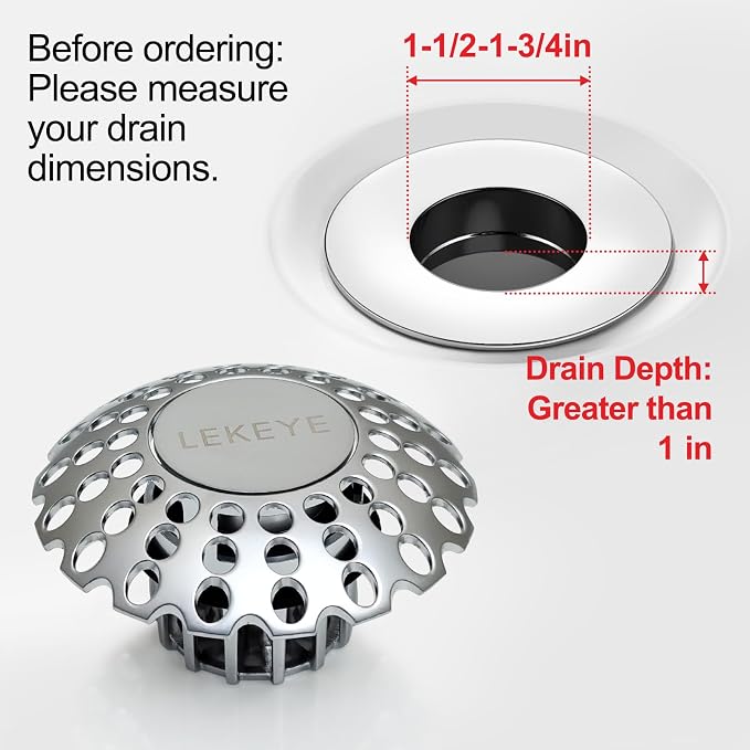 LEKEYE Tub Stopper | Shower Drain Hair Catcher | Bathroom Bathtub Plug | Pop Up - Image 6