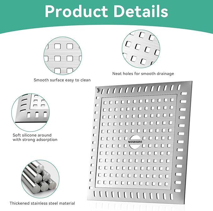 Drain Hair Catcher for Bathroom Sink, 4.8" Stainless Steel and Silicone Shower - Image 2