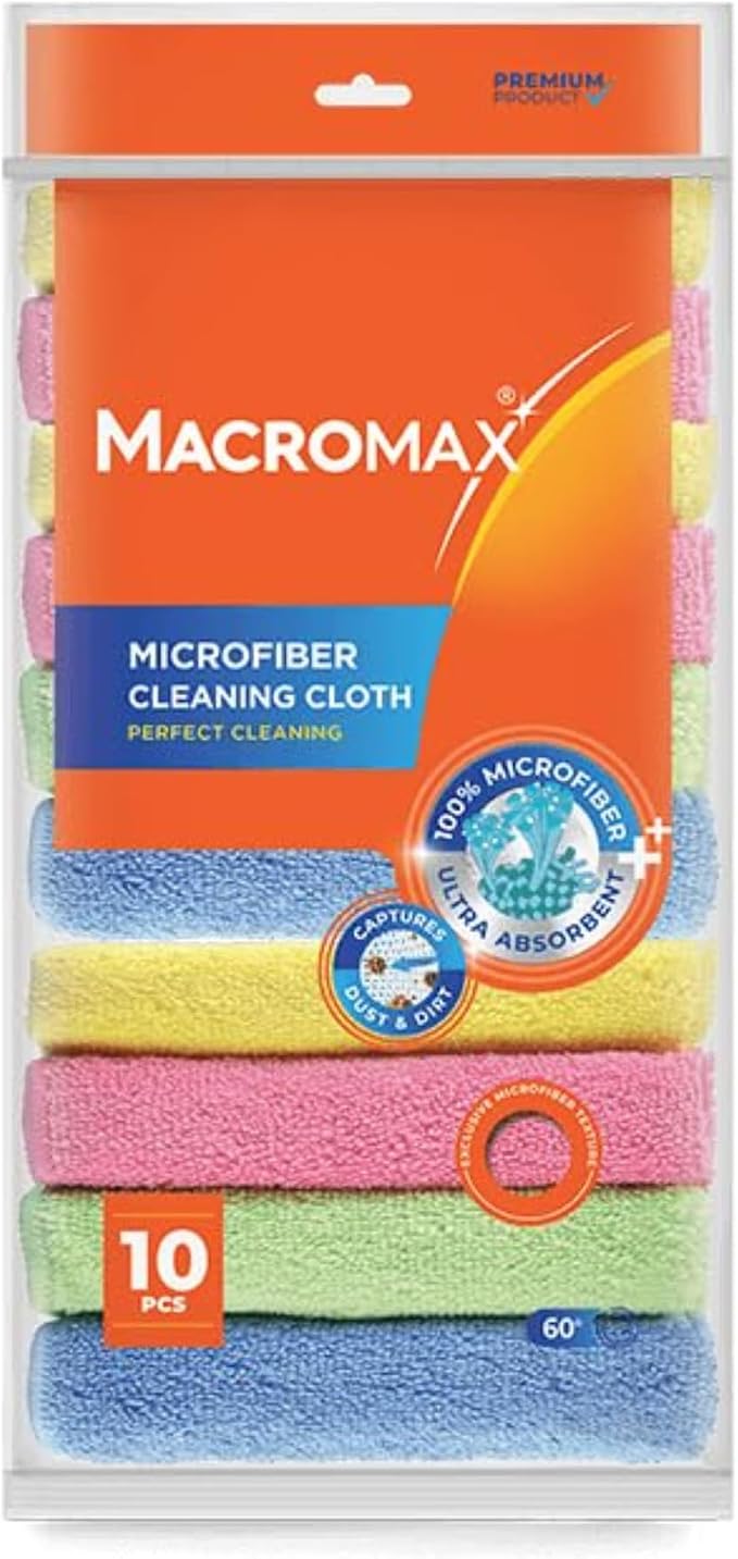 Microfiber Cleaning Cloth – Pack of 10 – Ultra Absorbent Lint‑Free Reusable by Macromax
