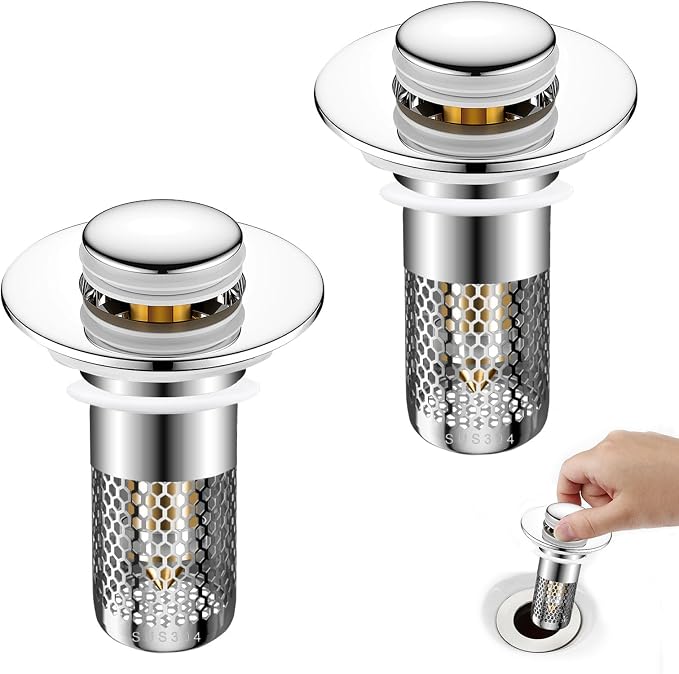 2PCS Bathroom Sink Stopper Hair Catcher Strainer, Pop Up Sink Drain Filter by KUWSEIY