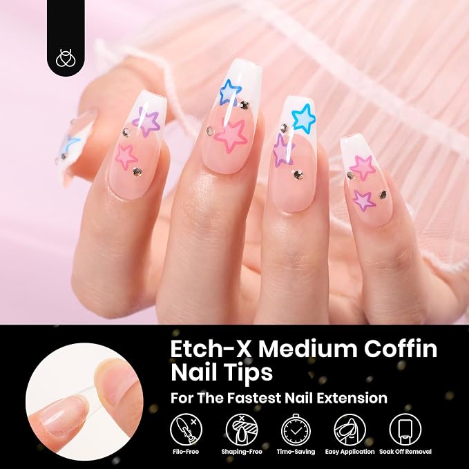 Beetles Gel Nail Tips Medium Coffin Etch X, 12 Sizes 288Pcs Pre Shaped Half - Image 2