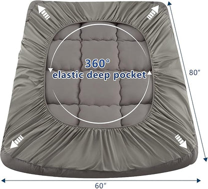 Marine Moon Mattress Topper Queen, Marine Moon Cooling Bed Topper Cover, Thick Soft Pillow Top Mattress Pad, Plush Hotel Down Alternative Mattress Topper with 8-21" Deep Pocket, Grey