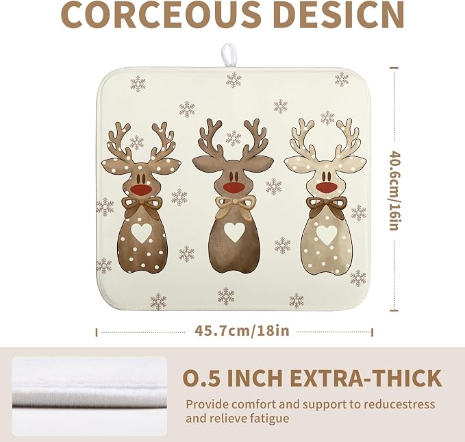 Christmas Reindeer Snowflakes Dish Drying Mat - Image 2