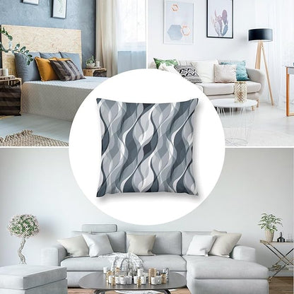 Blue Throw Pillow Covers Modern Abstract Blue and Grey Striped Decorations for Bedroom Living Room Farmhouse Sofa Pillows Bed Couch 12x12 Inch