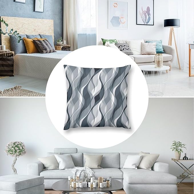 Blue Throw Pillow Covers Modern Abstract Blue and Grey Striped Decorations for Bedroom Living Room Farmhouse Sofa Pillows Bed Couch 20x20 Inch