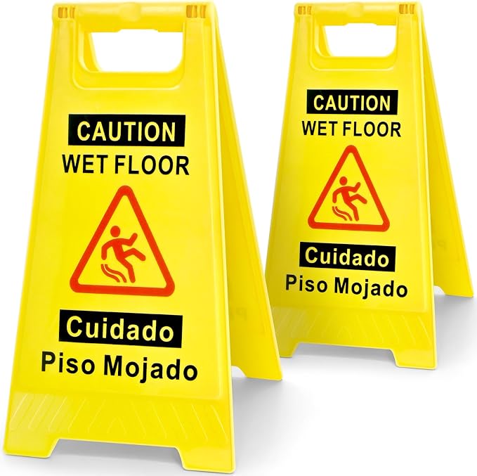 2 Pack Caution Wet Floor Sign, 17.5" Height, Bright Yellow, Double-Sided by Unknown