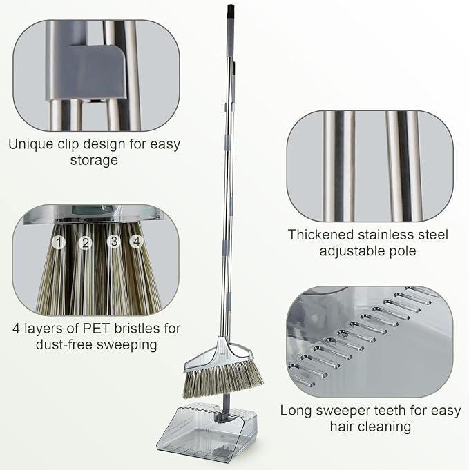 Broom with Dustpan Combo Set, Broom and Dustpan Set with Long Handle, Kitchen - Image 3