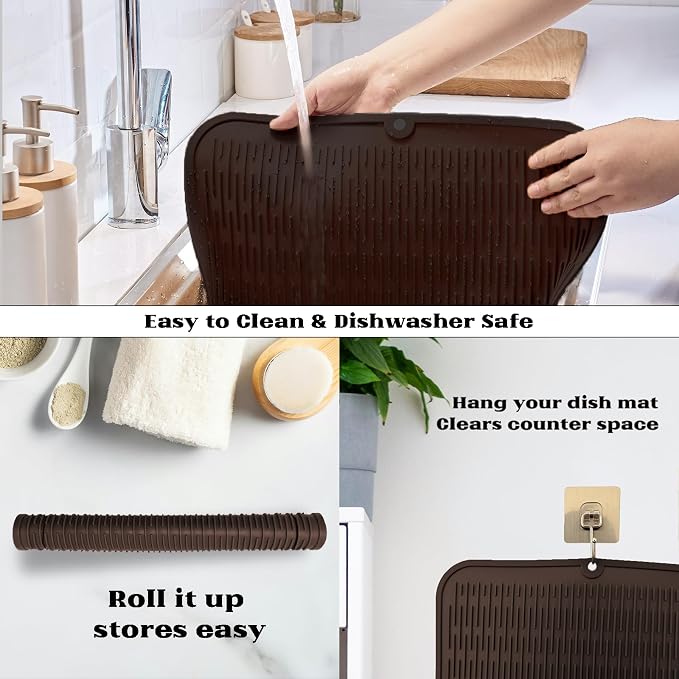 ZLR Silicone Dish Drying Mat for Kitchen Counter, Eco-Friendly Fast Dry Dish Mat - Image 7