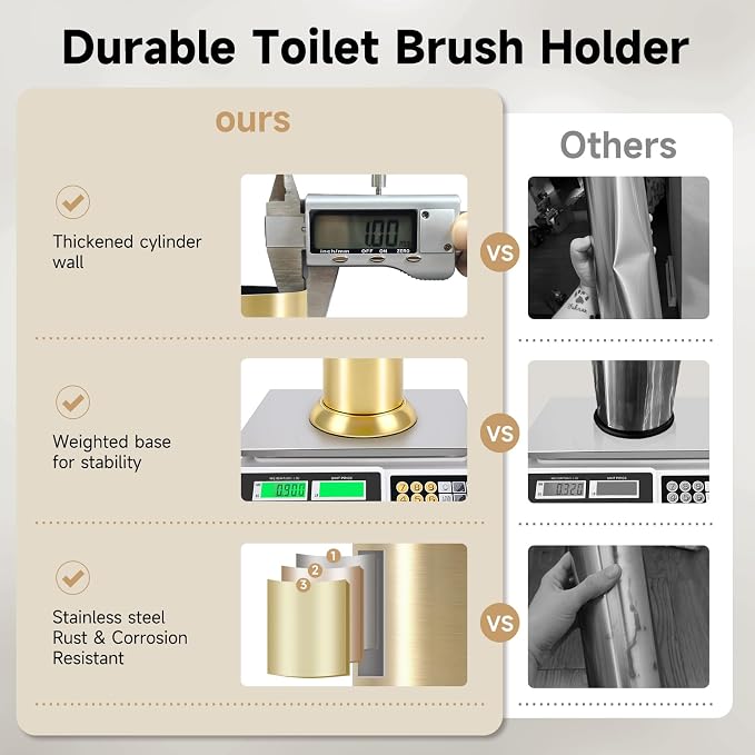 Brushed Gold Toilet Brush and Holder，Extra Long Handled Toilet Brush - Image 6