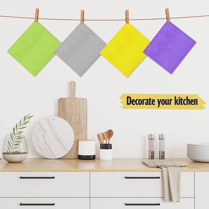 Swedish Dishcloths for Kitchen | 10 Pack Absorbent Cellulose Sponge Cloths - Image 2