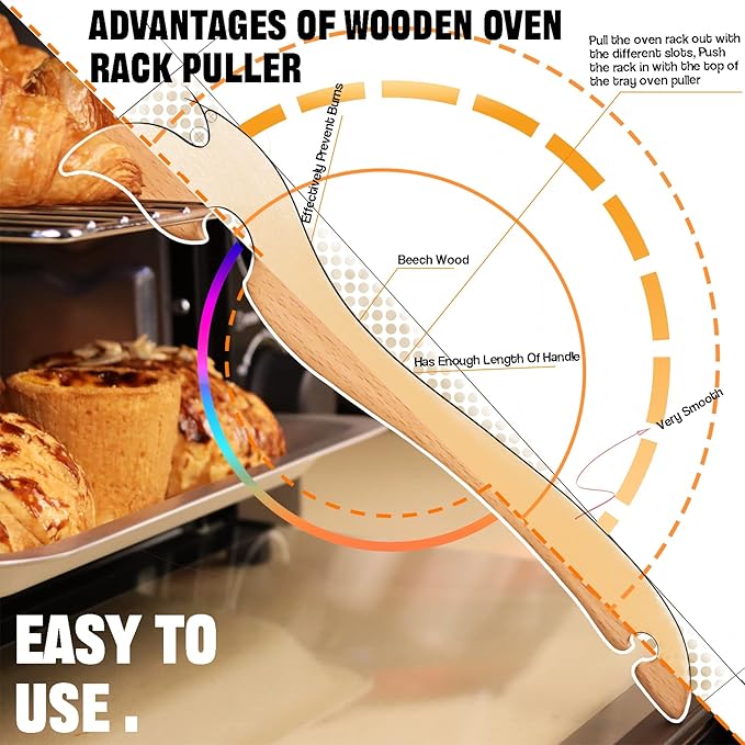 Oven Rack Puller, Wood Oven Rack Push Pull Tool, Prevent Scalding, Pull out Hot - Image 5