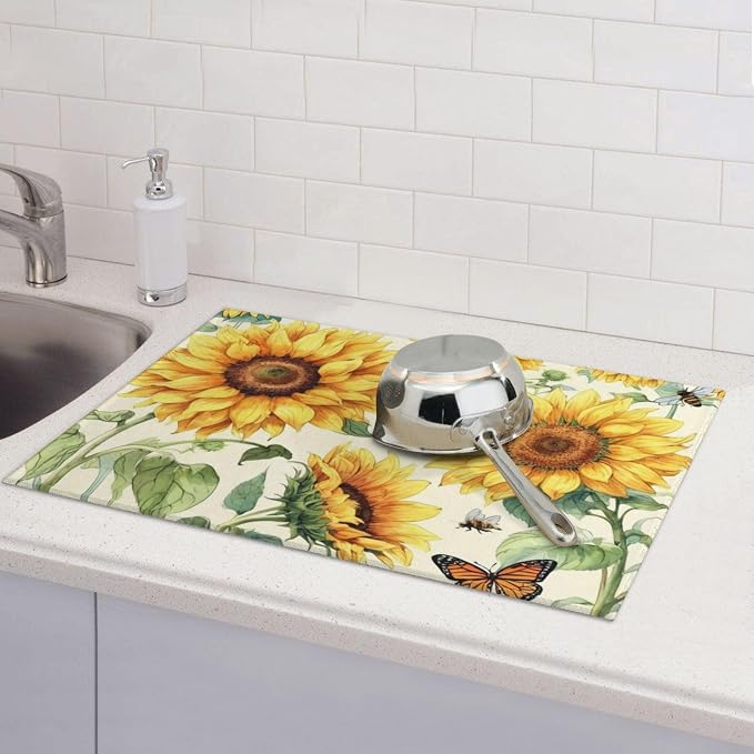 Sunflower Dish Drying Mat Highly Absorbent Double-Sided Microfiber - Image 3