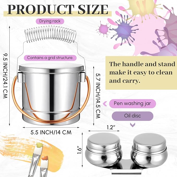 Skybooly 2 Pcs Paint Brush Cleaner Set Stainless Steel Double Dipper Palette - Image 2