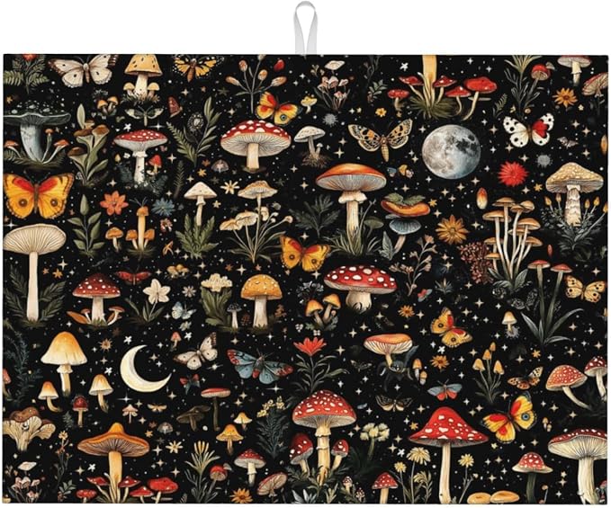Black Forest Mushroom Butterfly Dish Drying Mats, Absorbent Microfiber Cute by Unknown