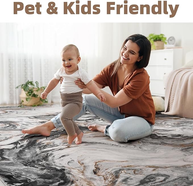 9x12 Area Rugs for Living Room, Modern Abstract Rug for Bedroom, Contemporary Machine Washable Rug, Large Stain Resistant Carpet for Dining Room Playroom Nursery Room, Pet & Kids Friendly