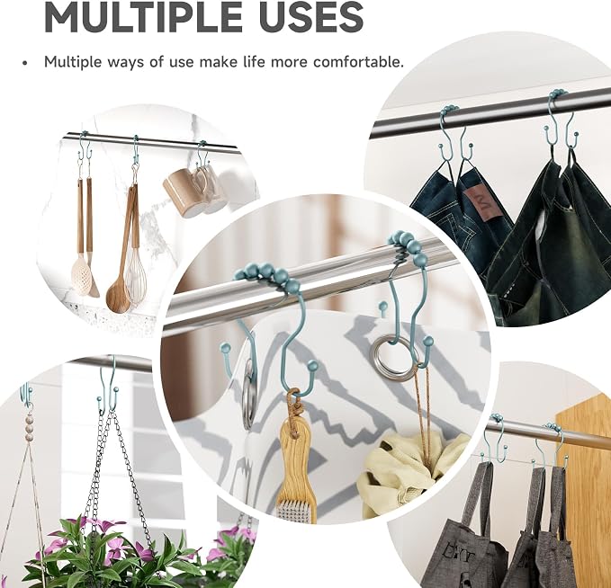Shower Curtain Hooks, Shower Curtain Rings Rust Proof Double Hook Shower - Image 4