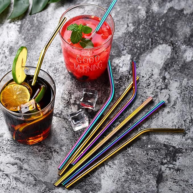 Value Pack Metallic Reusable Stainless Steel Straws Combinations, Tomorotec - Image 7