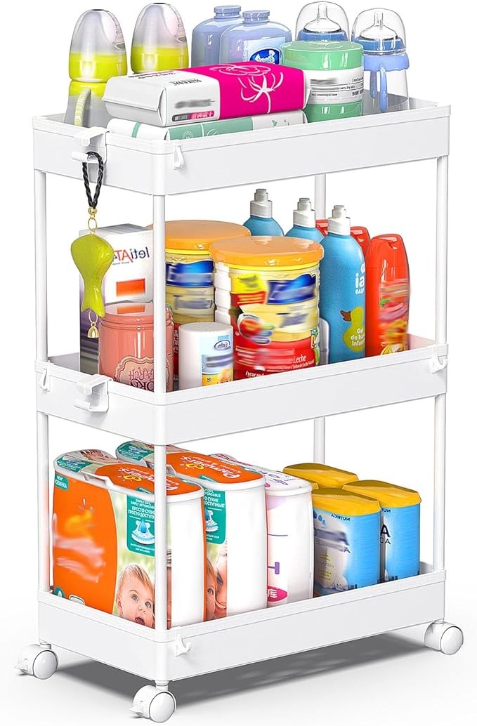 SPACEKEEPER Storage Rolling Cart, 3 Tier Laundry Room Organization Utility Cart by SPACEKEEPER