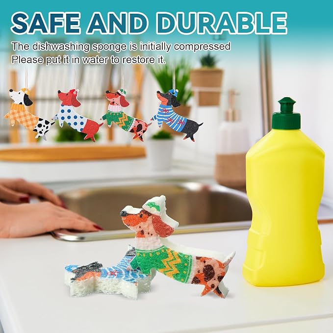 8 Pcs Christmas Sponges Dish Sponges, Cute Kitchen Scrub Sponge, Dual-Sided - Image 3
