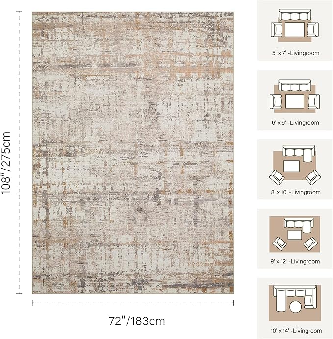 6x9 Washable Area Rug for Living Room, Modern Abstract Large Boho Rugs for - Image 2