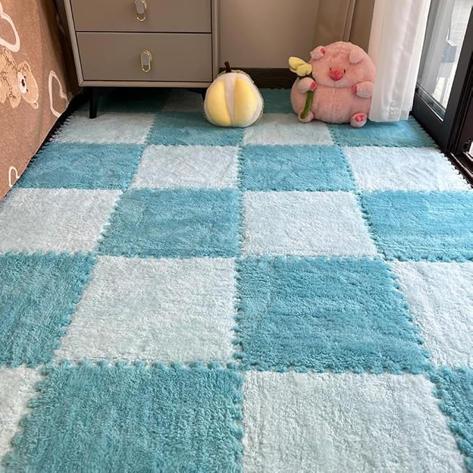 12Pcs Interlocking Carpet Tiles, Fluffy Play Mat Floor Tiles Thick Padded by Unknown