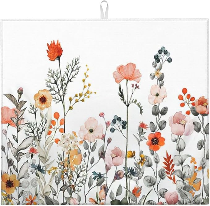 Colorful Wildflowers Dish Drying Mat 16x18 inches Microfiber Absorbent Fast Dry by Unknown