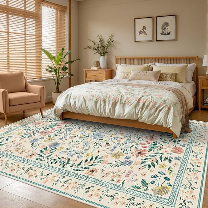 Floral Rug for Living Room Bedroom, 8x10 Area Rugs, Large Non Slip Low Pile - Image 2