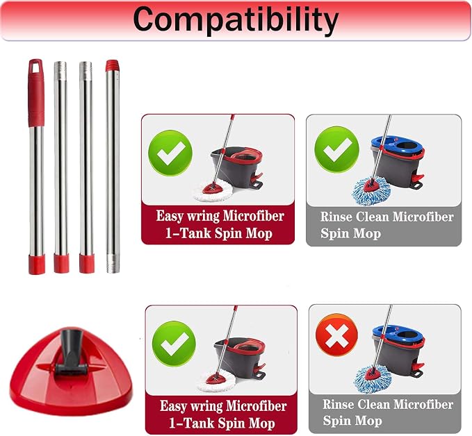 Spin Mop Replacement Handle, 4-Section 30-to-58 inch Mop Replacement Stick and - Image 3