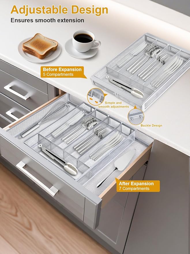 Silverware Organizer Metal Mesh, Drawer Organizer, Utensil Cutlery Tray - Image 7