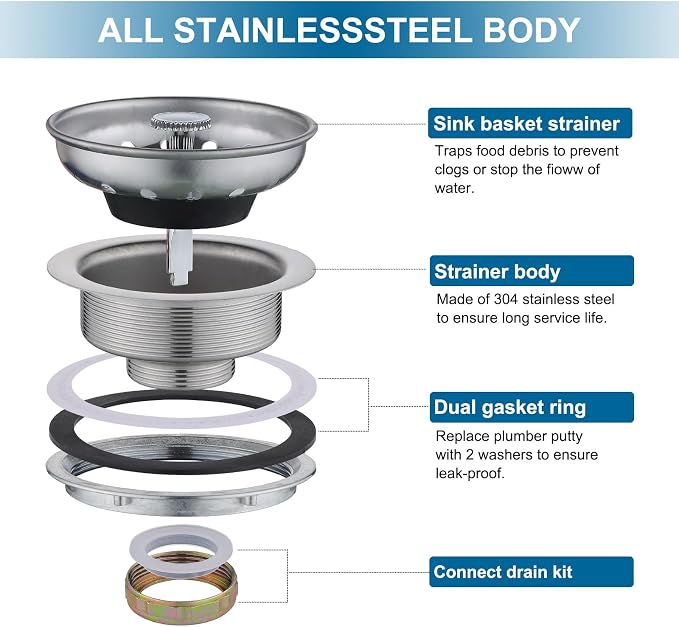 ZM Kitchen Sink Stainless Steel Basket Strainer - Image 2