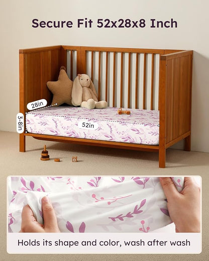 Baby Crib Sheets for Boys Girls, 28x52x8in Fitted Crib Sheet Neutral 3 Pack for Standard Crib and Toddler Mattress, Breathable Soft Microfiber Baby Sheet Purple Leaf