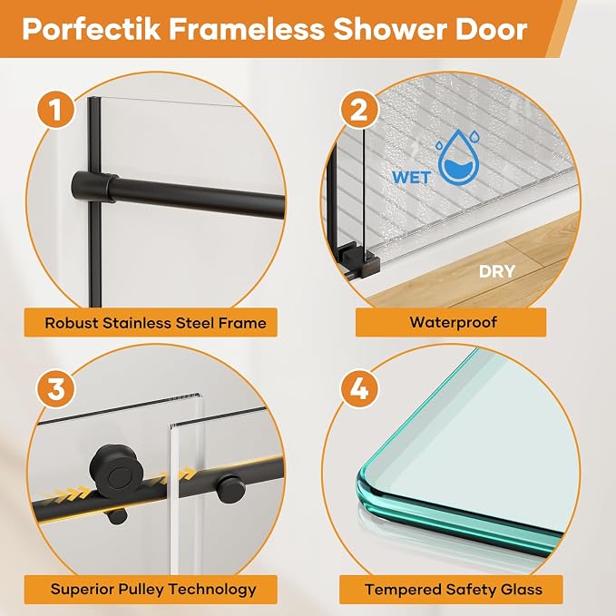 Zenith Shower Door, 60 in W x 74 in H Frameless Shower Door - Image 8