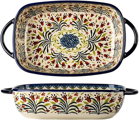 Vintage Style Tulip Flower Pattern Ceramic Bakeware Casserole Dish Baking Pan by Bicuzat