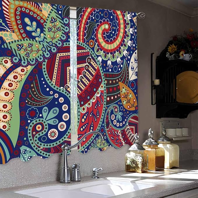 Ethnic Pattern Kitchen Curtains Paisley Lndia Abstract Floral Exotic Ornate - Image 4