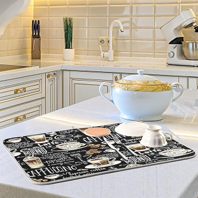 Coffee Black Dish Drying Mat for Kitchen Coffee Beans Maker Cappuccino Latte - Image 6