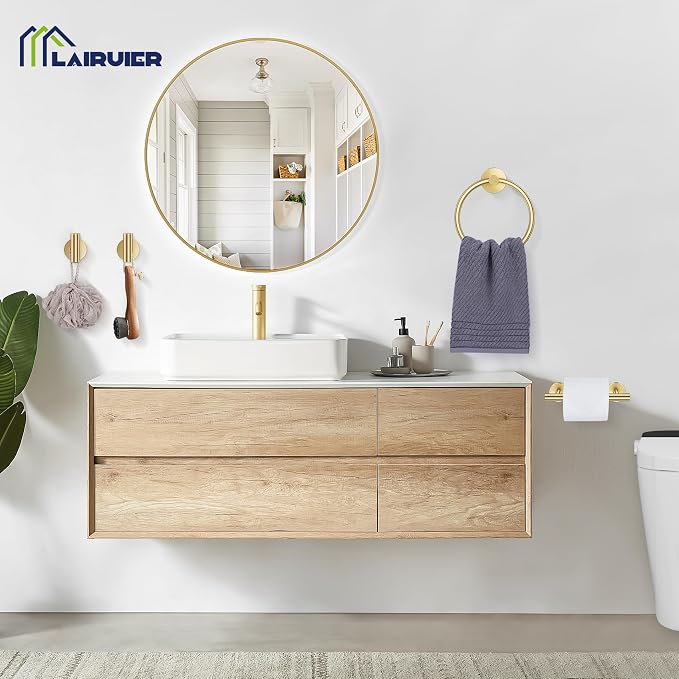 Lairuier Brushed Gold Towel Holder Set Include Double Bases Toilet Paper Holder - Image 7