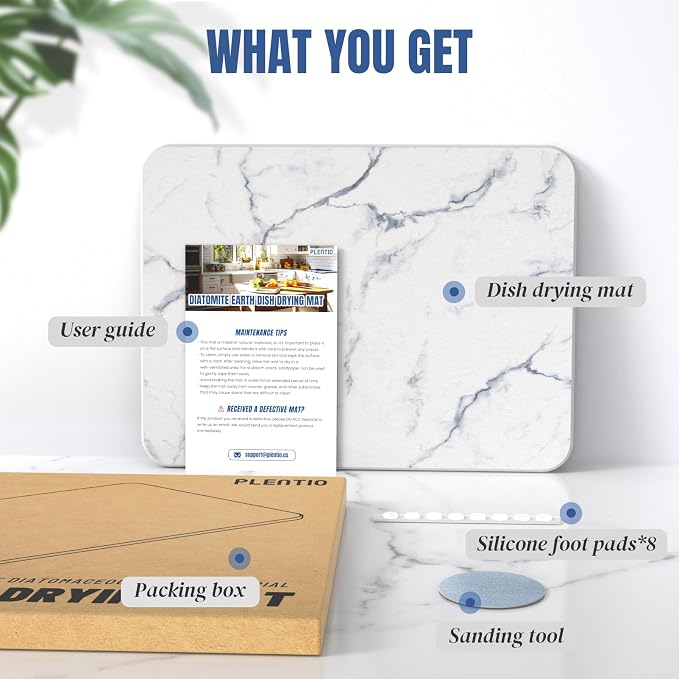 Quick Dry Stone Drying Mat for Kitchen Counter, Water-Absorbent Diatomaceous - Image 6