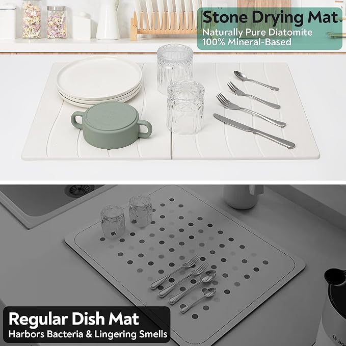 Large Stone Drying Mat for Kitchen Counter, 24x16 Foldable Self Stone Dish - Image 5