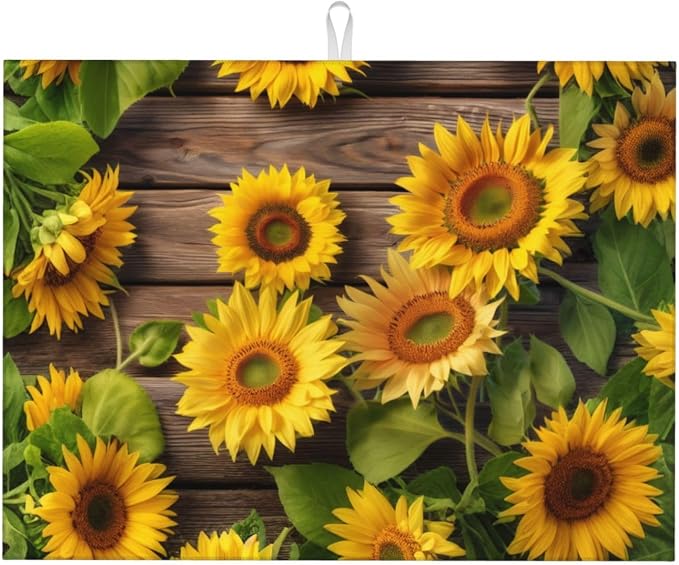 Sunflower Dish Drying Mat for Kitchen Counter Protector and Decoration Super by Ovitssrk